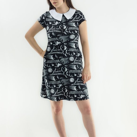 Stretchy Black Dress with "Ouija" Print - Picture 1 of 4